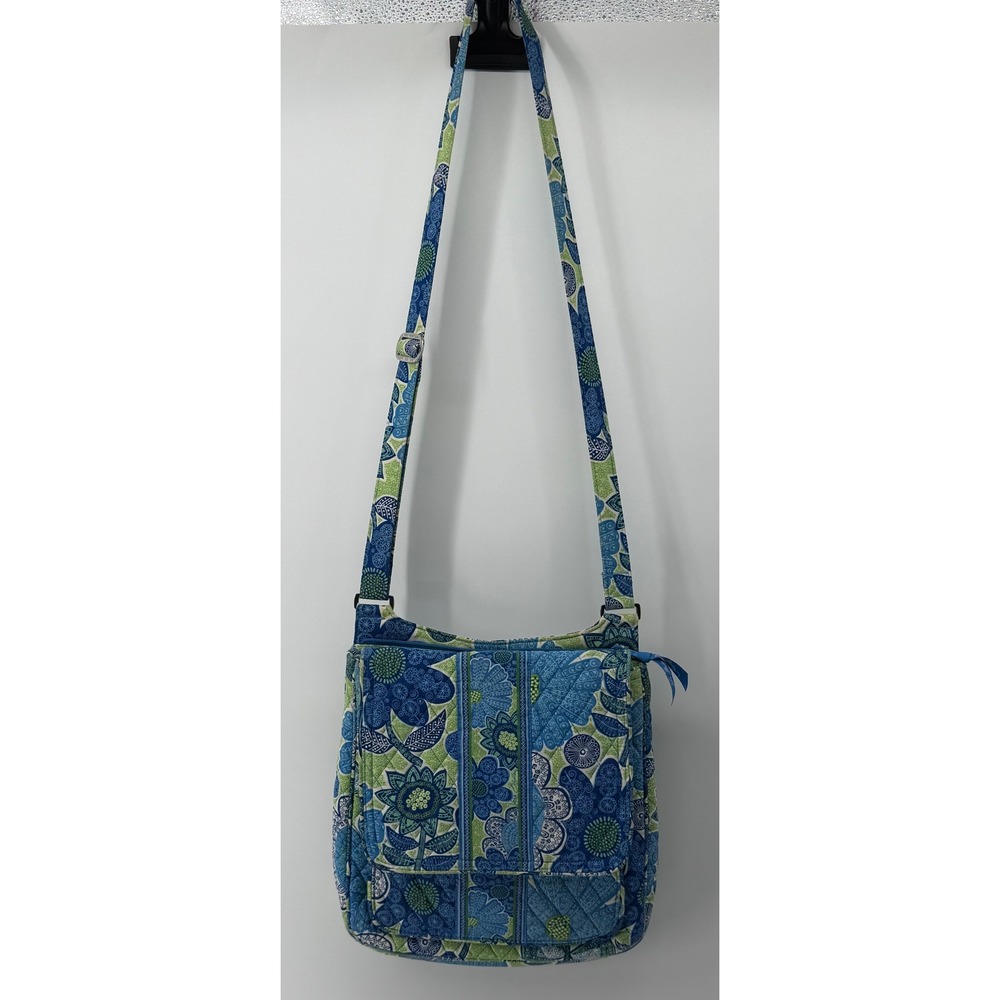 Vera Bradley Blue Bayou‎ Floral Quilted Cotton Crossbody Bag Blue Green Large